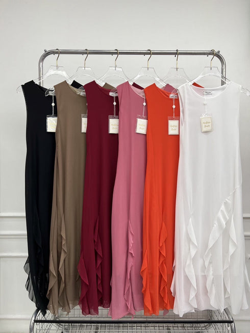 Mesh Sleeveless Asymmetrical Long Dresses